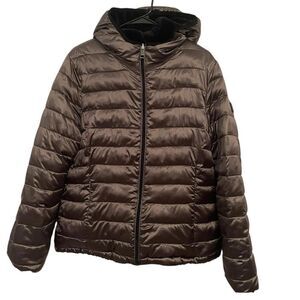 Andrew Marc Puffer Jacket Gray Faux Fur Reversible Women’s Size Large